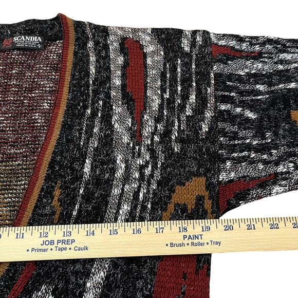 Vintage Scandia Cardigan Sweater Small Grandpa Abstract Eclectic Hipster Fuzzy - Picture 5 of 6